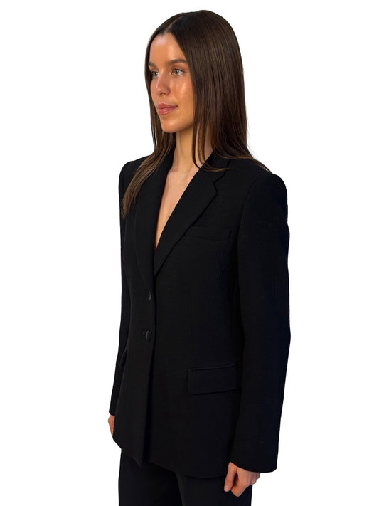 Armani Collezioni Black Textured Wool Single Breasted Blazer. Size: 46