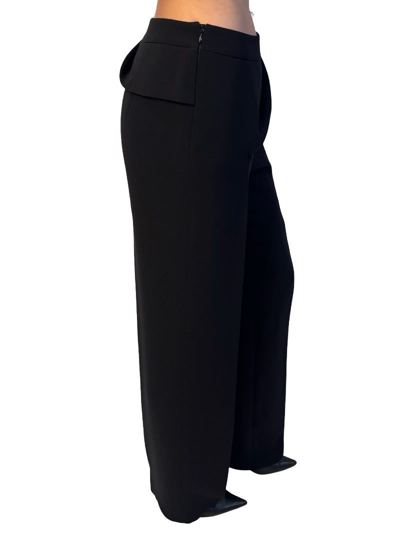 Giorgio Armani Black Silk Asymmetric Layered Waistband Trousers. Size: 40