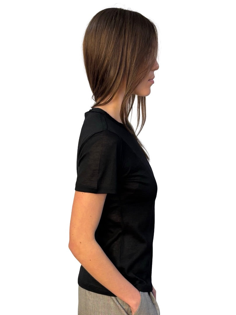 Kimmich Trikot Black Cashmere / Silk Sheer T-Shirt. Size: M