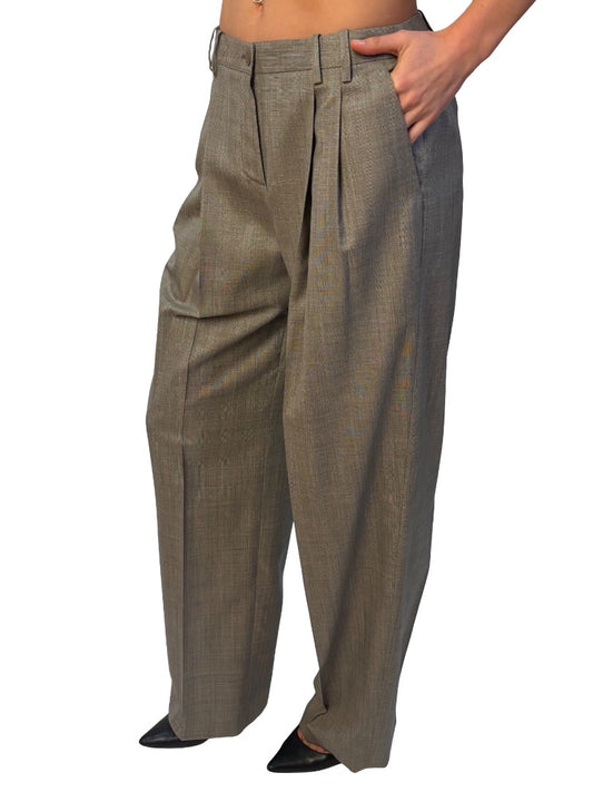 Giorgio Armani Grey Plaid Trousers w/ Double Belt Loop. Size: 42