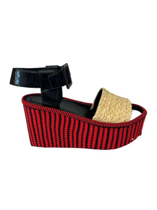 Celine Red & Black Wedge Sandals. Size: 36