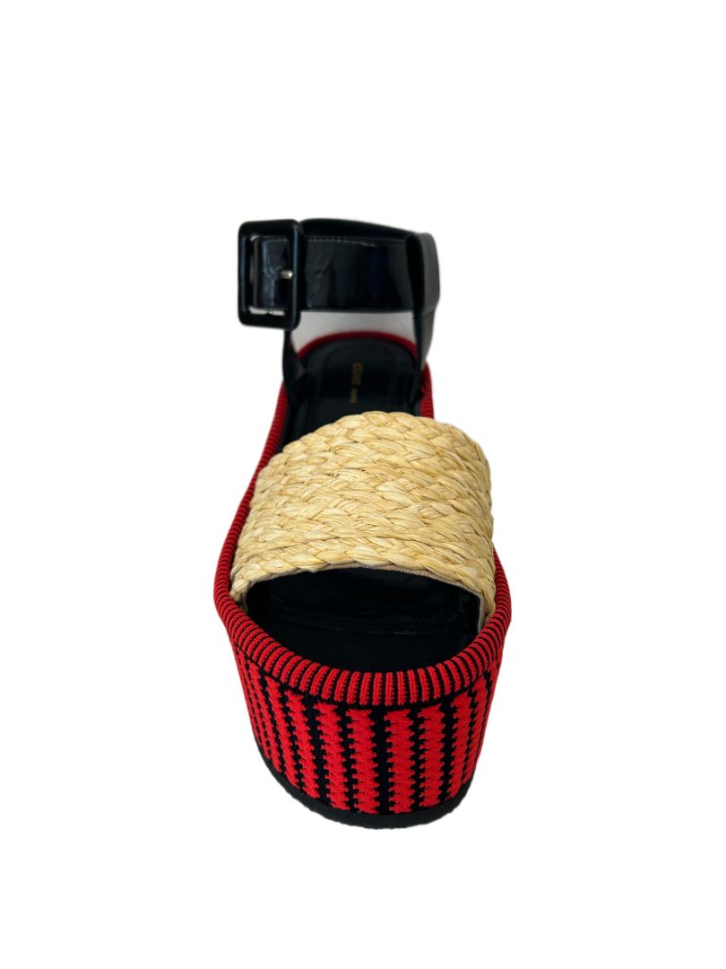 Celine Red & Black Wedge Sandals. Size: 36