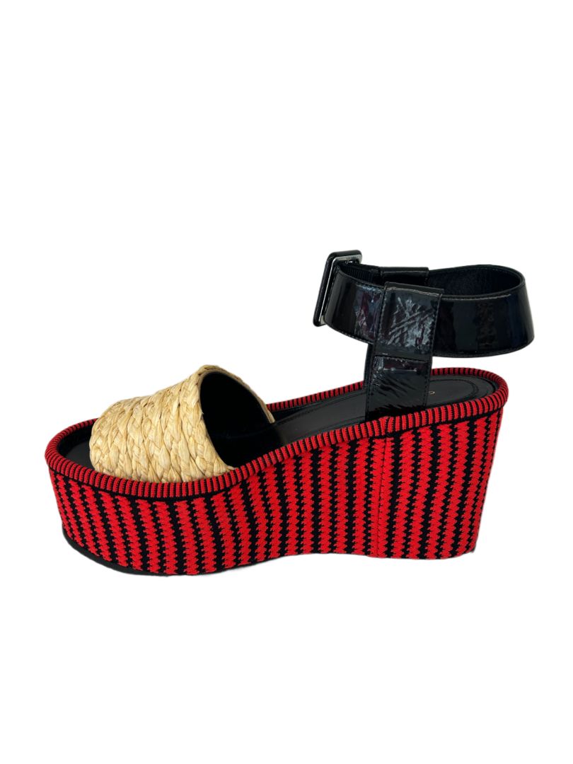 Celine Red & Black Wedge Sandals. Size: 36