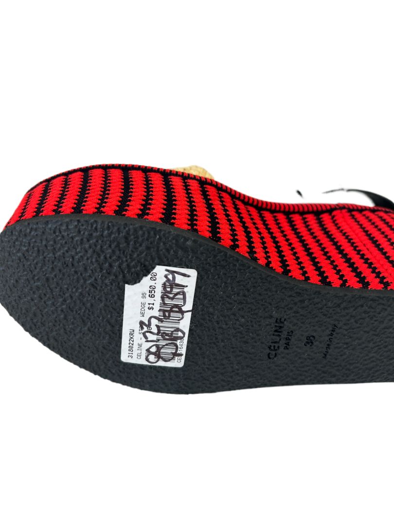 Celine Red & Black Wedge Sandals. Size: 36