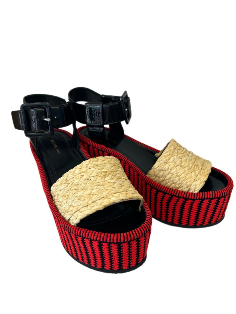 Celine Red & Black Wedge Sandals. Size: 36