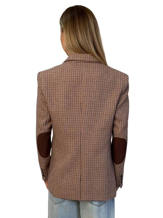 Maje Neutrals Houndstooth Blazer w/ Elbow Patches. Size: 42