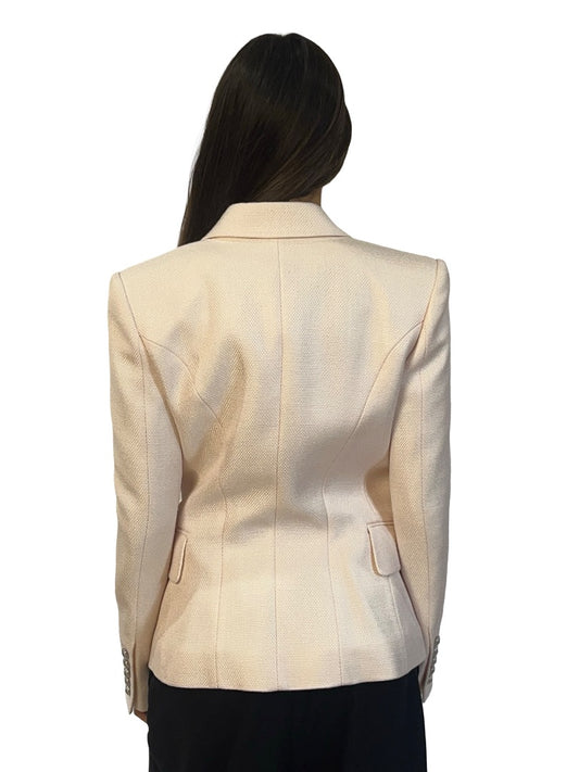 Balmain Pink Woven Blazer w/ Silver Buttons. Size: 38