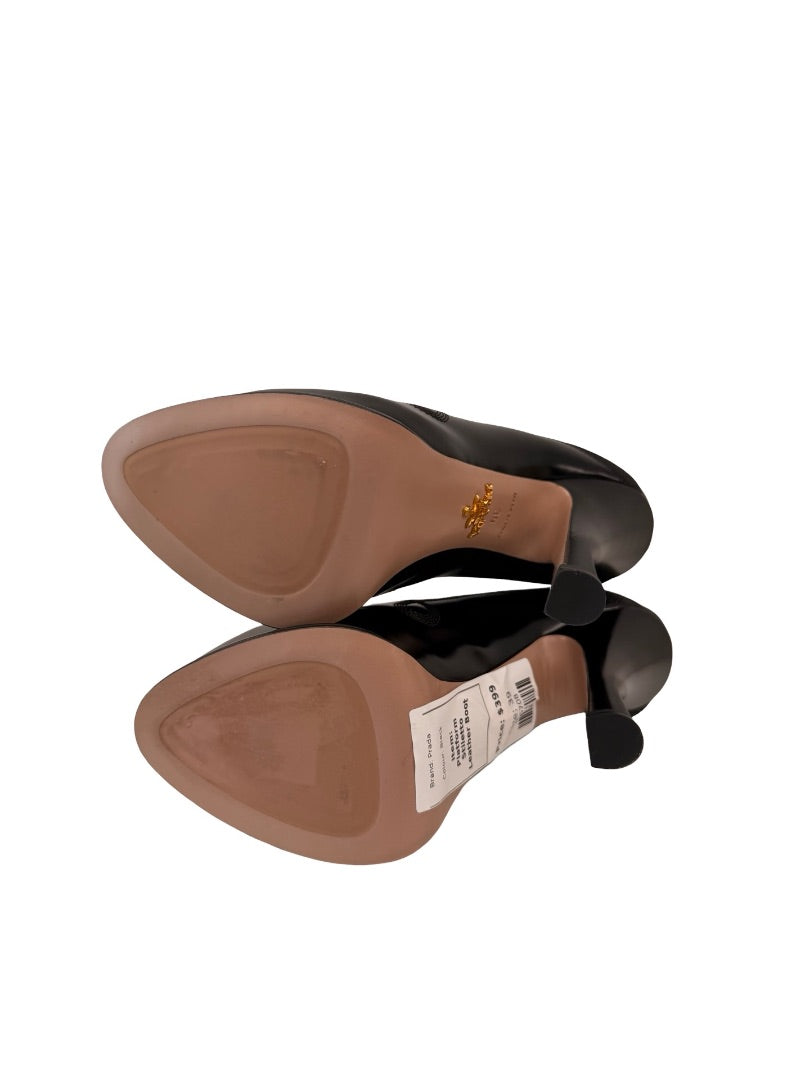 Prada Black Platform Stiletto Leather Boot. Size: 39