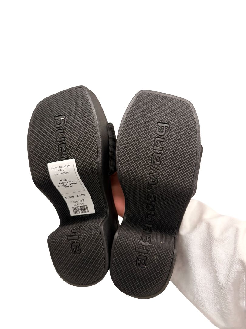 Alexander Wang Black Platform Rubber Pool Slides. Size: 37
