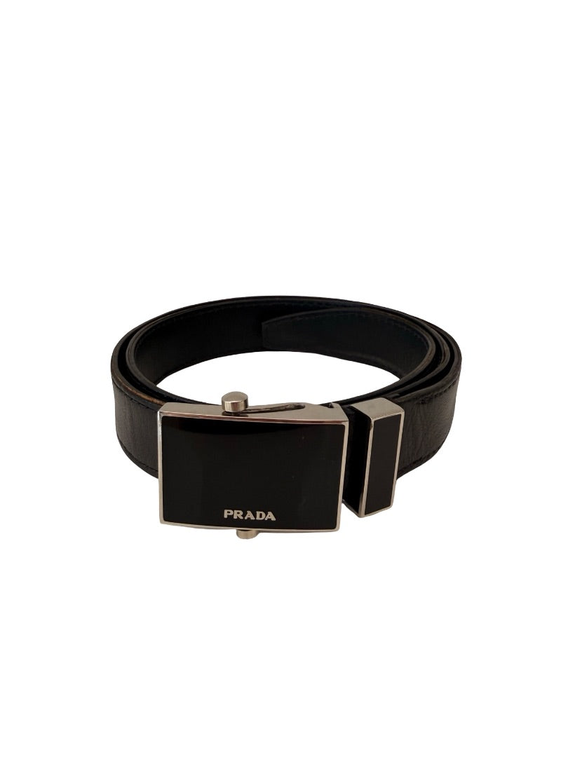 Prada Black Enamel Logo Thin Leather Belt. Size: 32