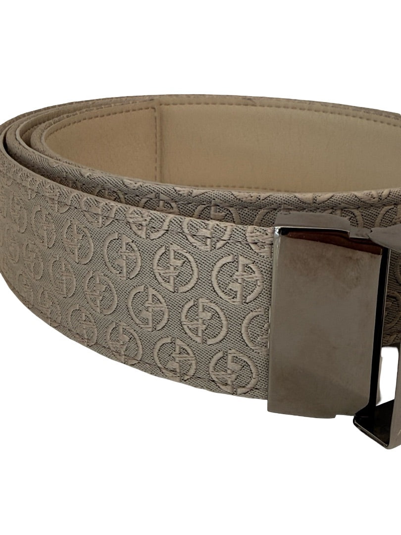 Giorgio Armani Grey Logo Embroidered Pattern Belt. Size: 42