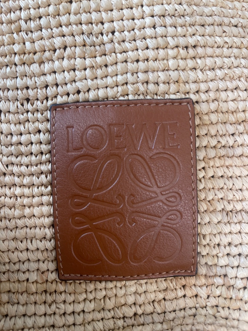Loewe Neutral Mini Raffia Weave Tote Bag.