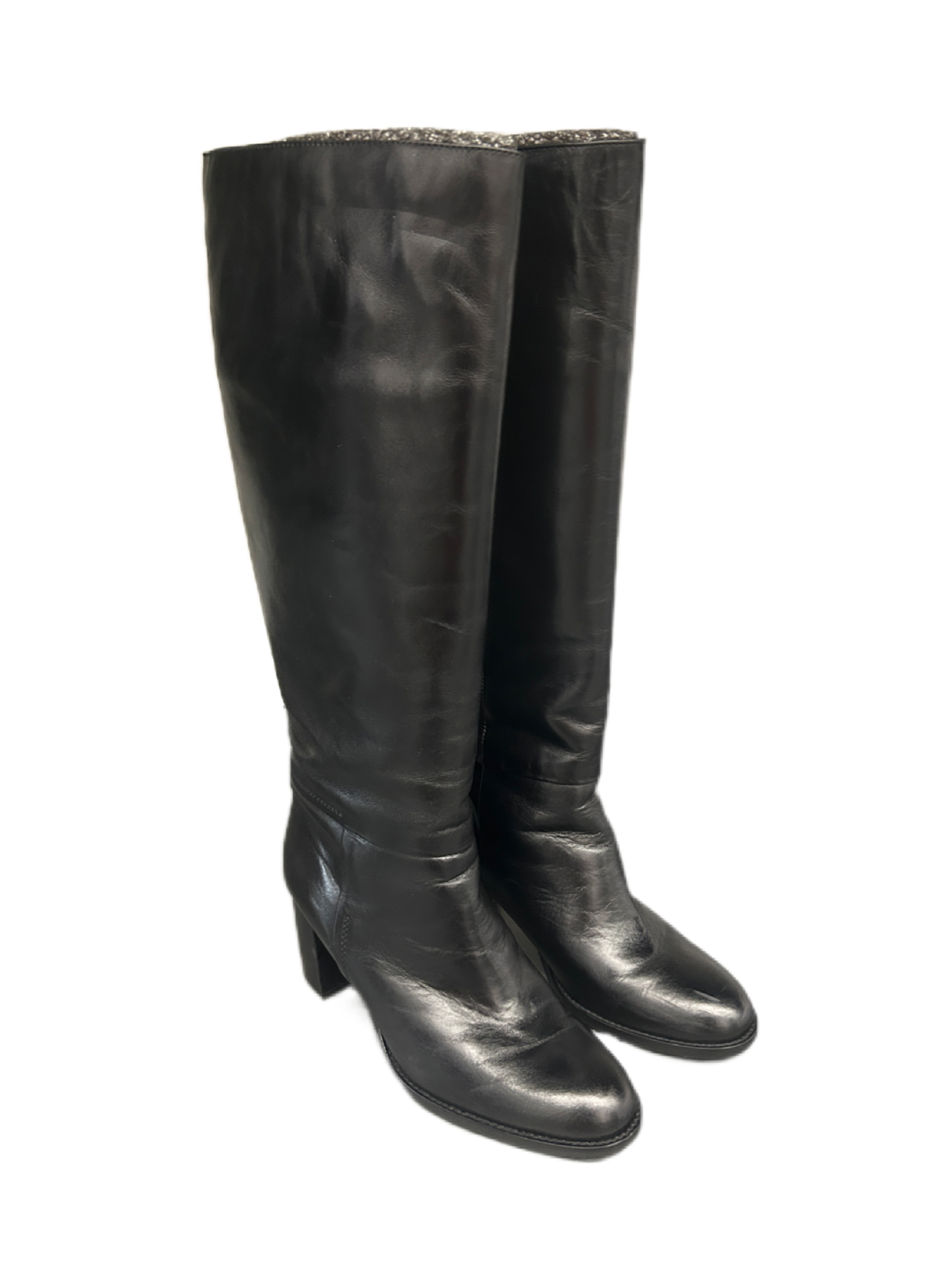Husk Knee-High Boots in Black Leather. Size: 38