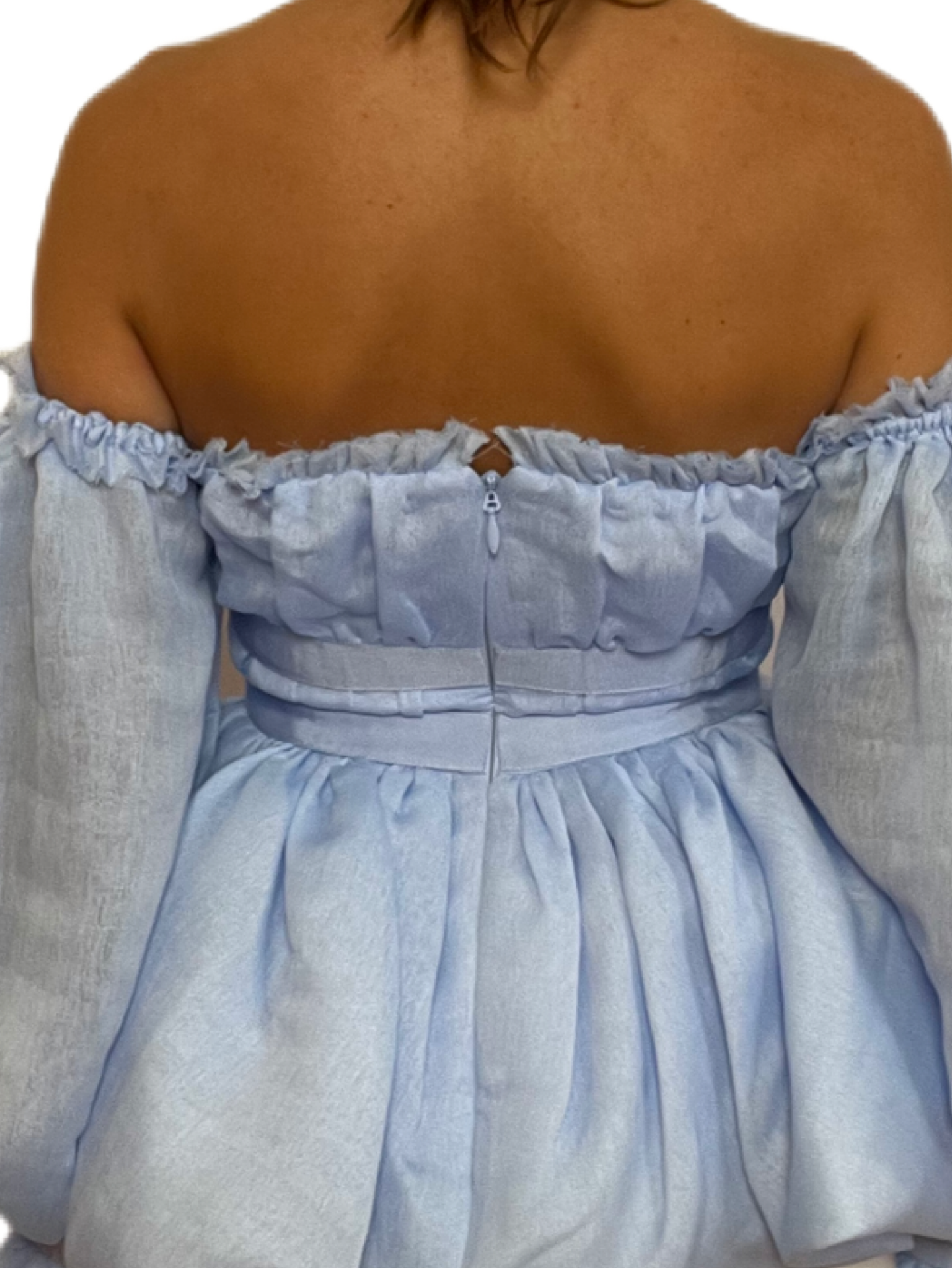 Aje Pale Blue Puff Sleeve Off-the-Shoulder Top. Size: 8