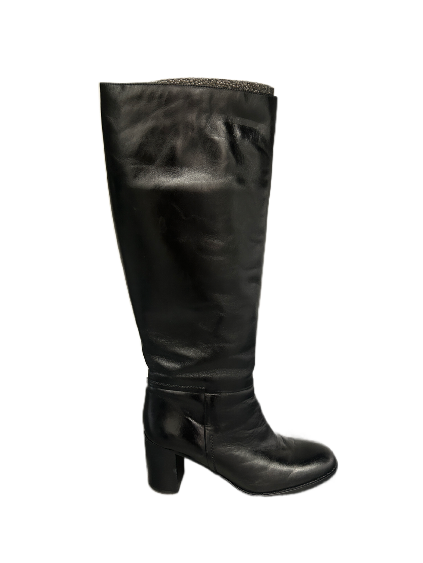 Husk Knee-High Boots in Black Leather. Size: 38