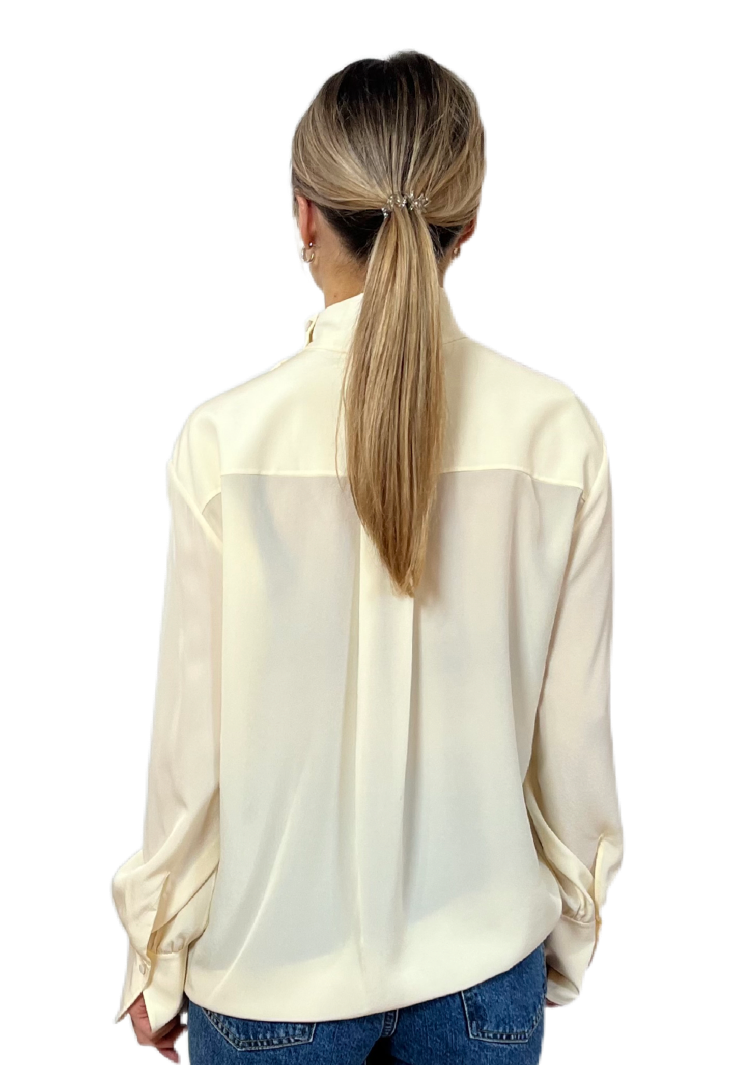 Chloe Buttercream Blouse with Shoulder Button Details. Size: 40
