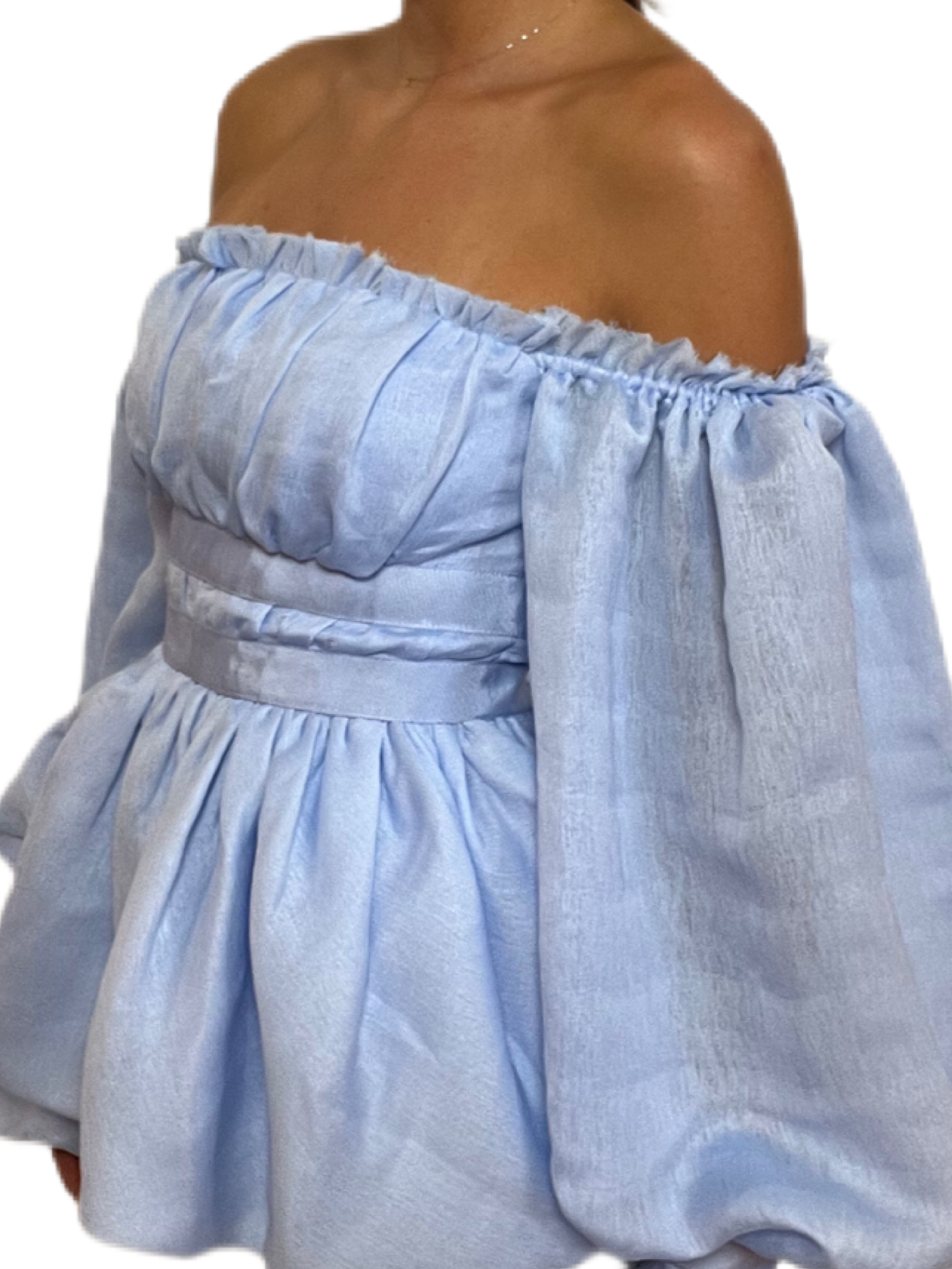 Aje Pale Blue Puff Sleeve Off-the-Shoulder Top. Size: 8