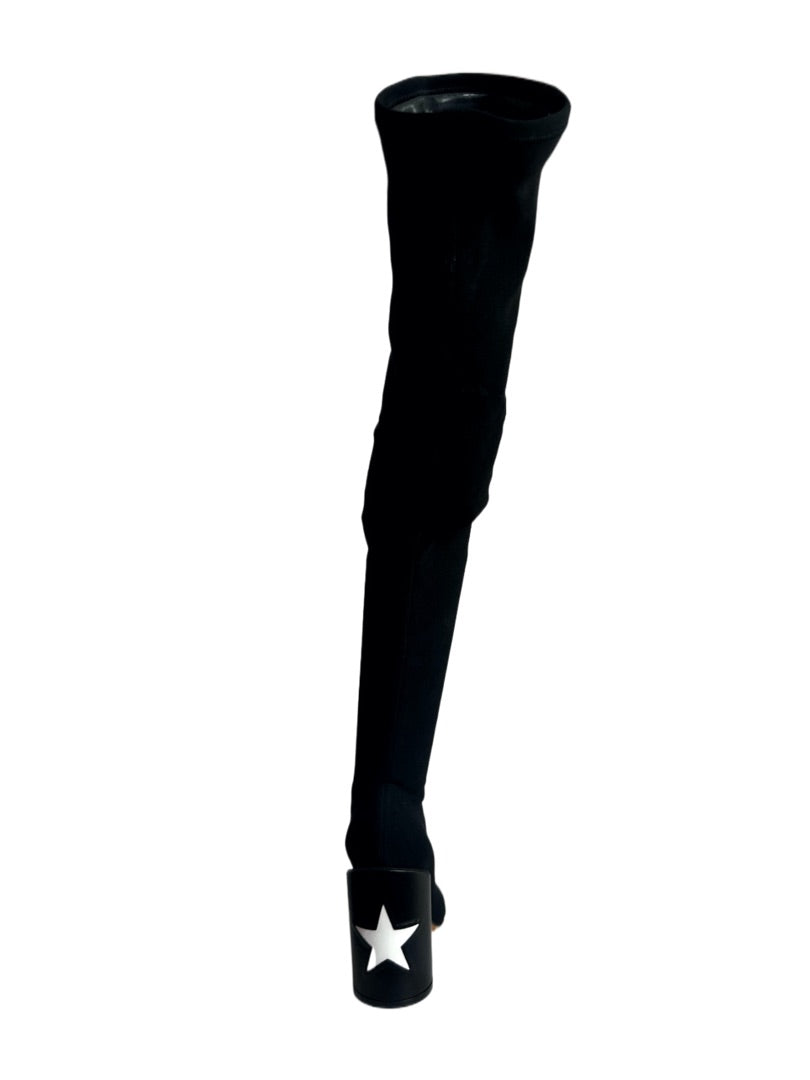 Givenchy Black Over The Knee Sock Boots W White Star. Size: 35.5