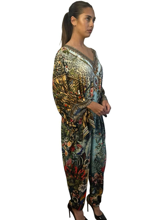 Camilla Multi-Colour Jersey Bat Sleeve Jumpsuit. Size: S