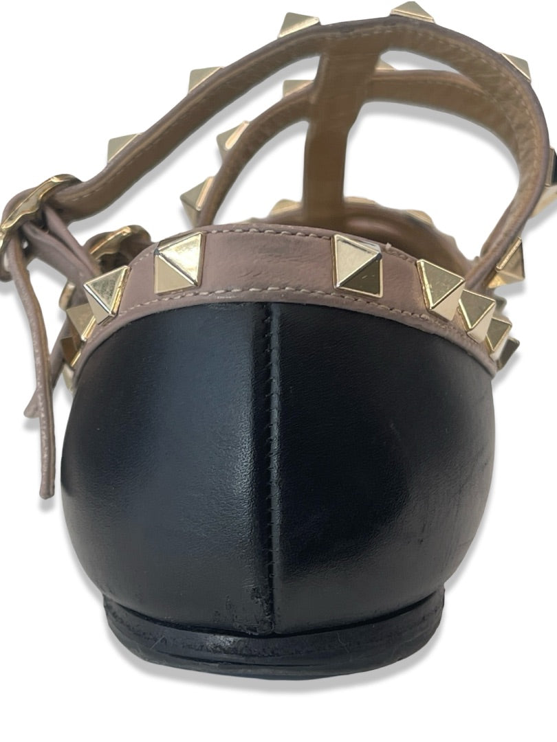 Valentino Garavani Black Ballerina Studded Cage Flats. Size: 37