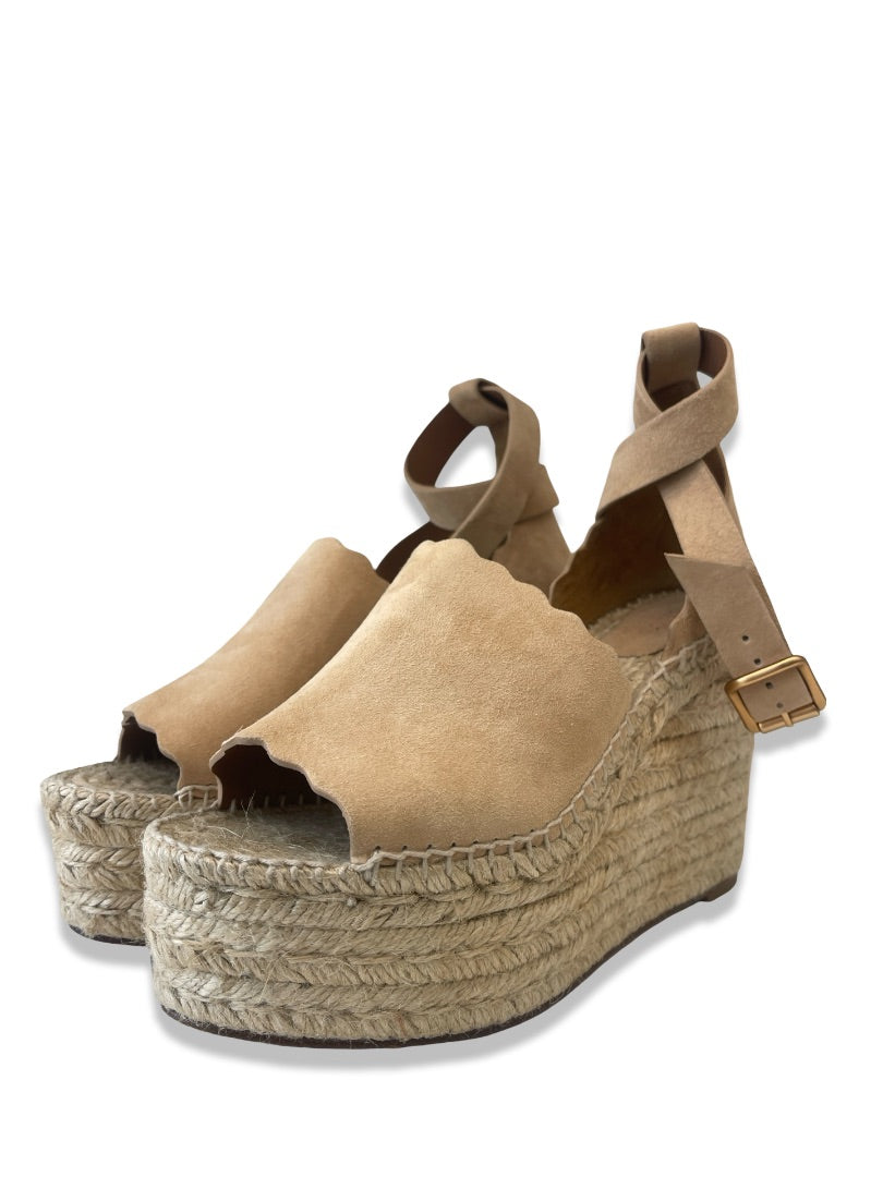 Chloe Nude Suede Wedge Heel. Size: 38