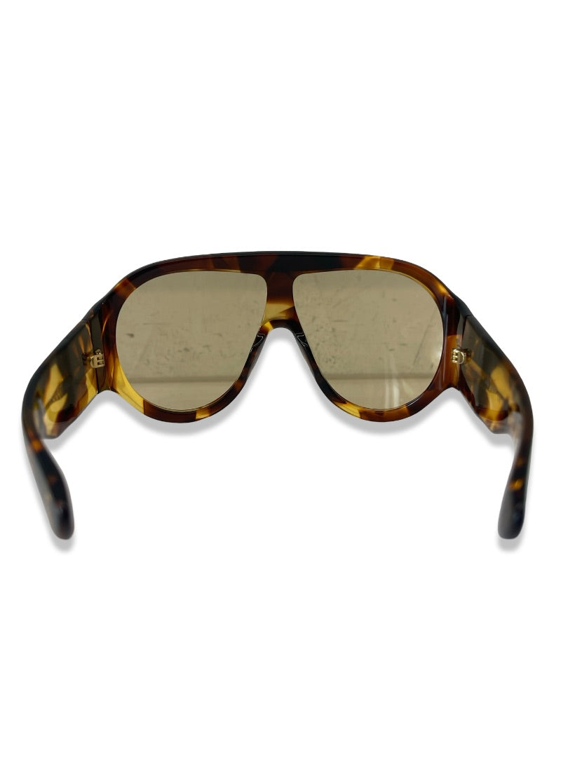 Bottega Veneta Brown Havana Shield Sunglasses.