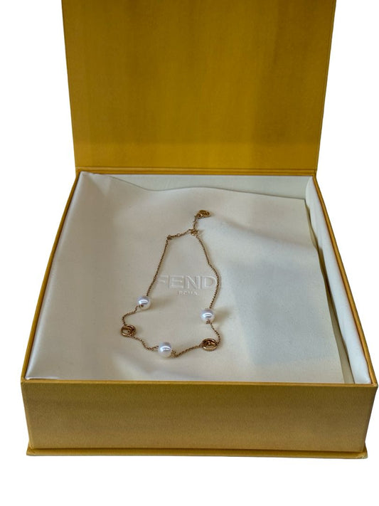 Fendi Gold Faux Pearl / Crystal Necklace.