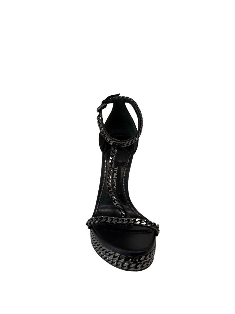 Tom Ford Black Gunmetal Chain Stilettos. Size: 37