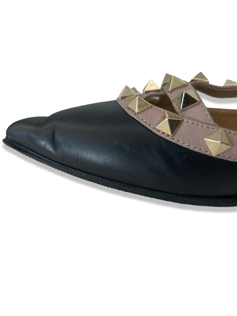 Valentino Garavani Black Ballerina Studded Cage Flats. Size: 37