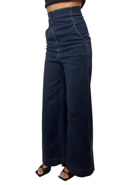 Scanlan Theodore Dark Blue Wash Wide Leg Jeans. Size: 6