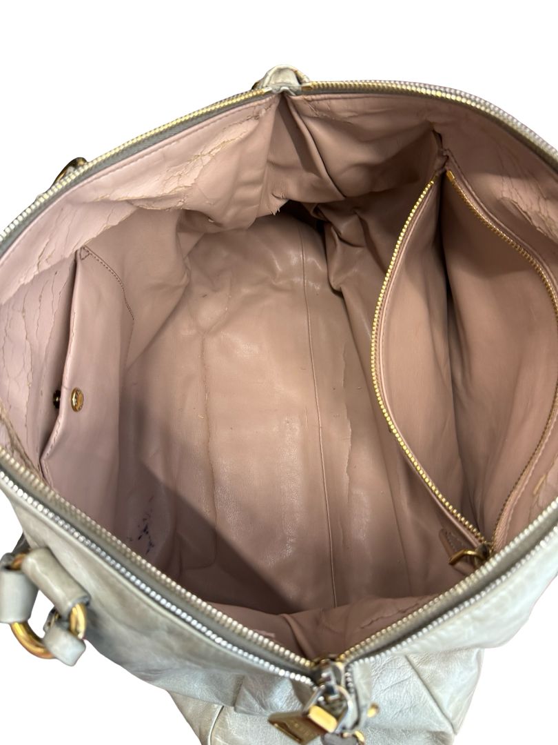 Prada Grey Vintage Leather Shoulder Tote Bag.