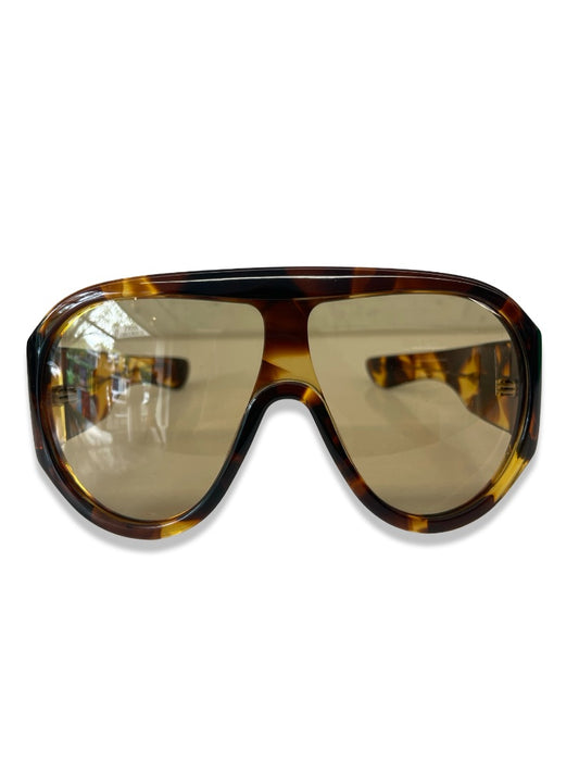 Bottega Veneta Brown Havana Shield Sunglasses.
