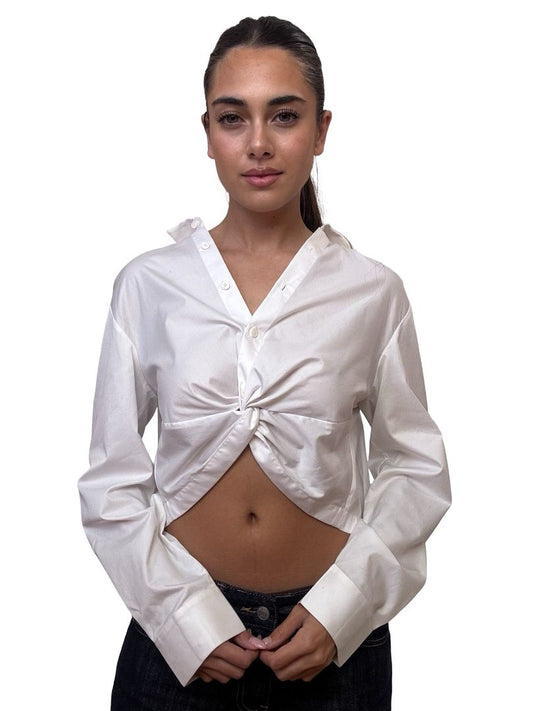 Dion Lee White Crop Buttoned Shirt. Size: 6