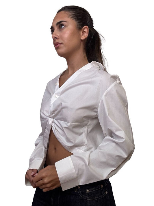 Dion Lee White Crop Buttoned Shirt. Size: 6