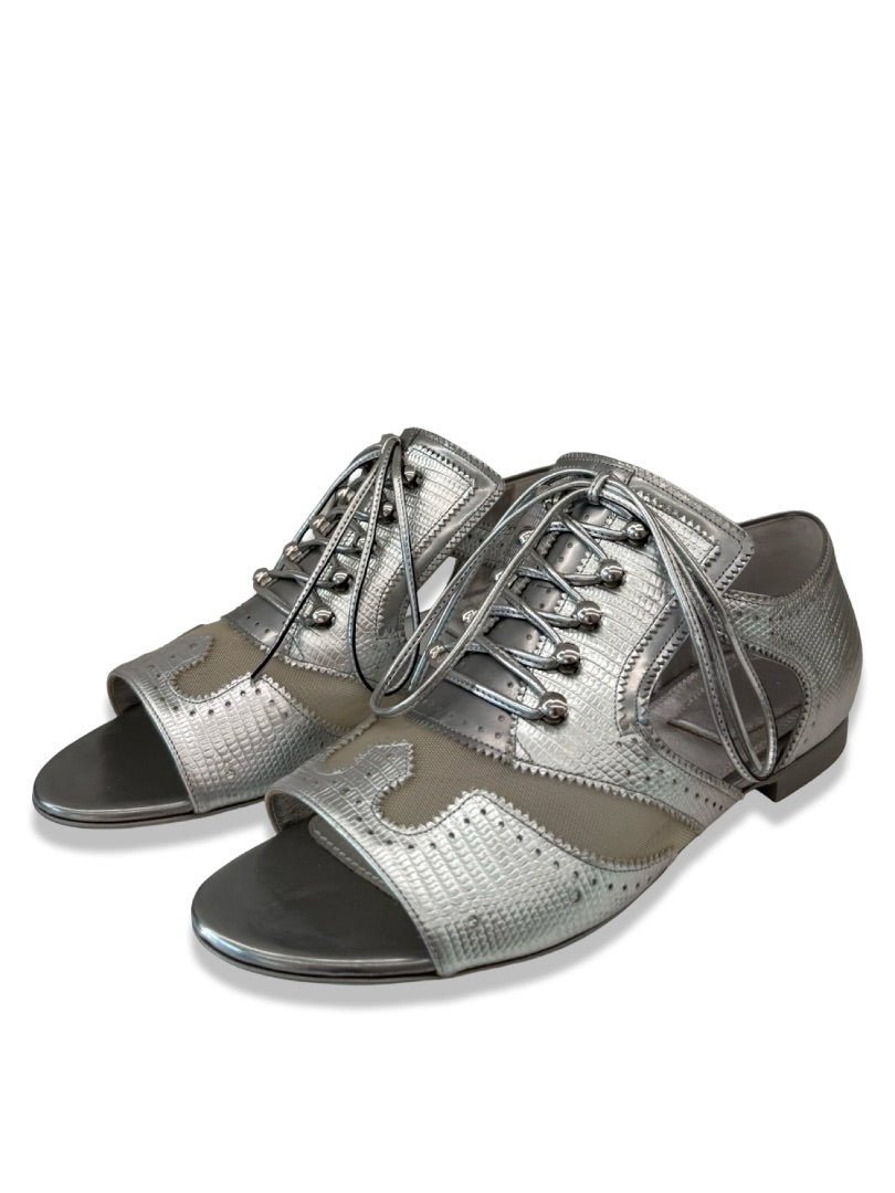 Givenchy Silver Flat Sandal w/ Mesh. Size: 37