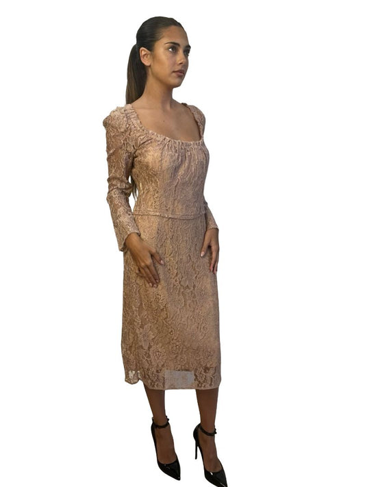 Dolce & Gabbana Nude Lace Midi Dress. Size: 46