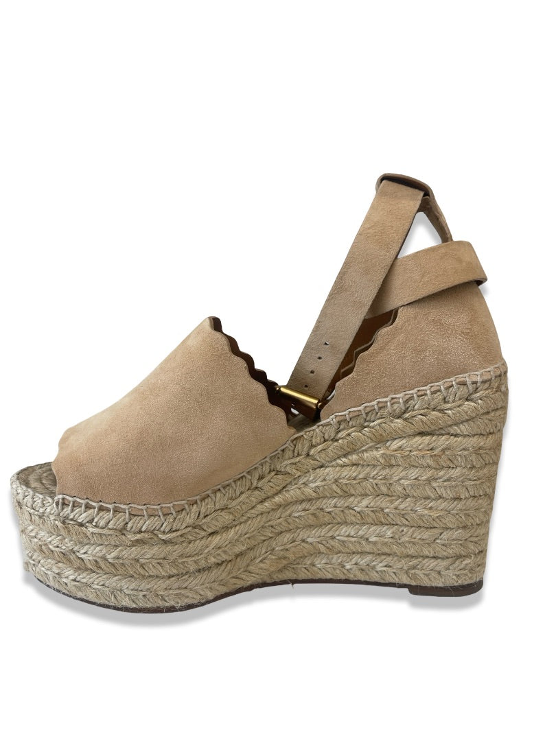 Chloe Nude Suede Wedge Heel. Size: 38