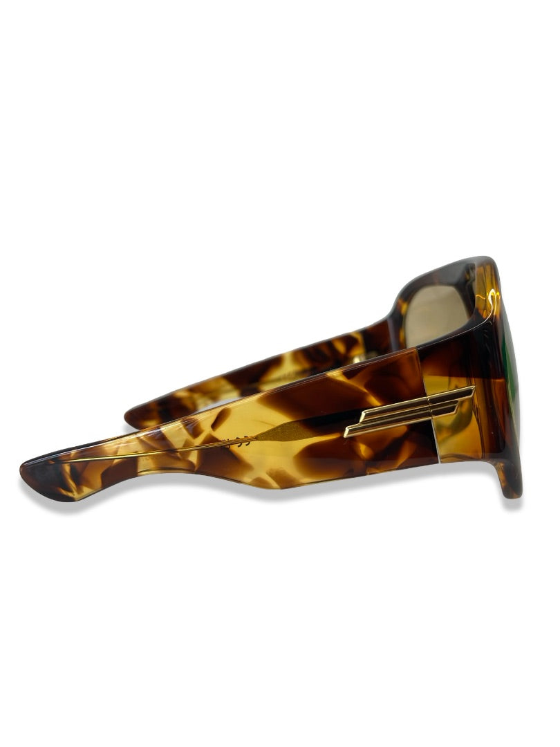 Bottega Veneta Brown Havana Shield Sunglasses.