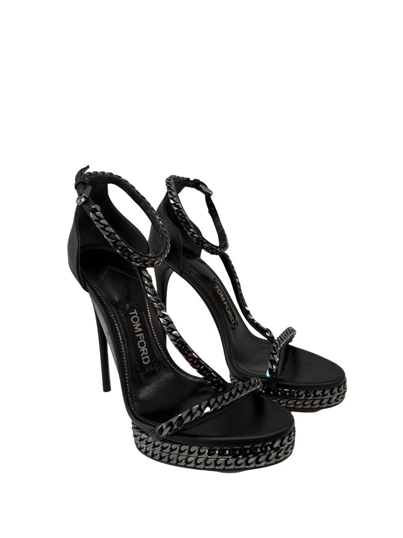 Tom Ford Black Gunmetal Chain Stilettos. Size: 37