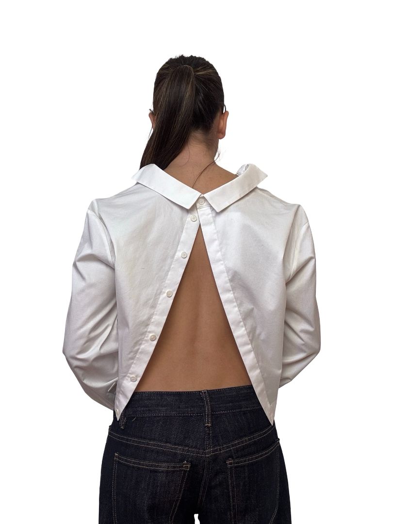 Dion Lee White Crop Buttoned Shirt. Size: 6