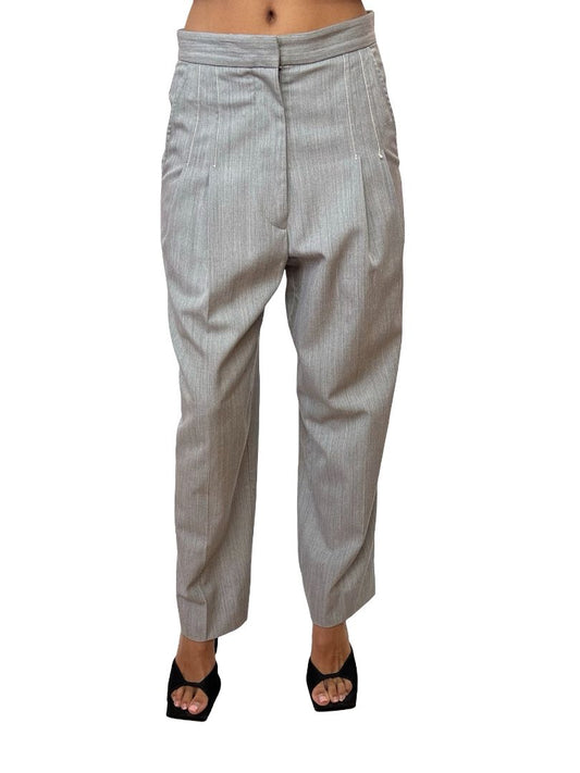 Bassike Grey Pleated Wool Pants. Size: 0