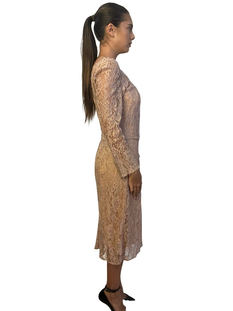 Dolce & Gabbana Nude Lace Midi Dress. Size: 46
