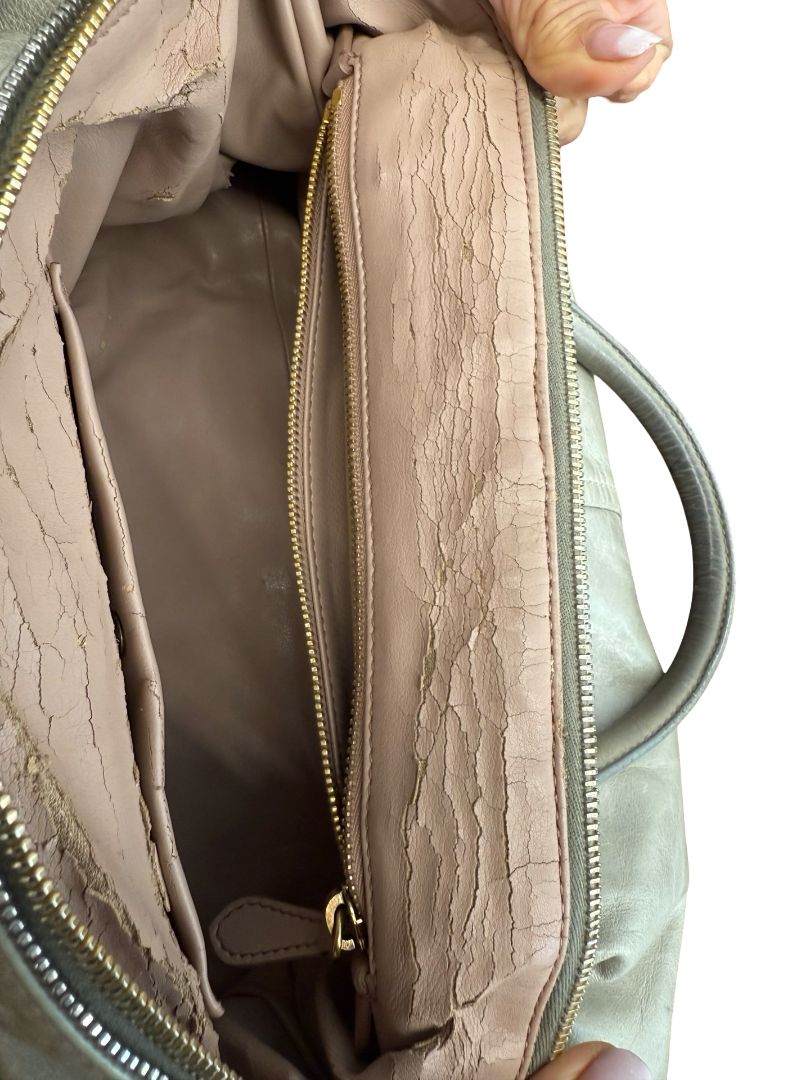 Prada Grey Vintage Leather Shoulder Tote Bag.