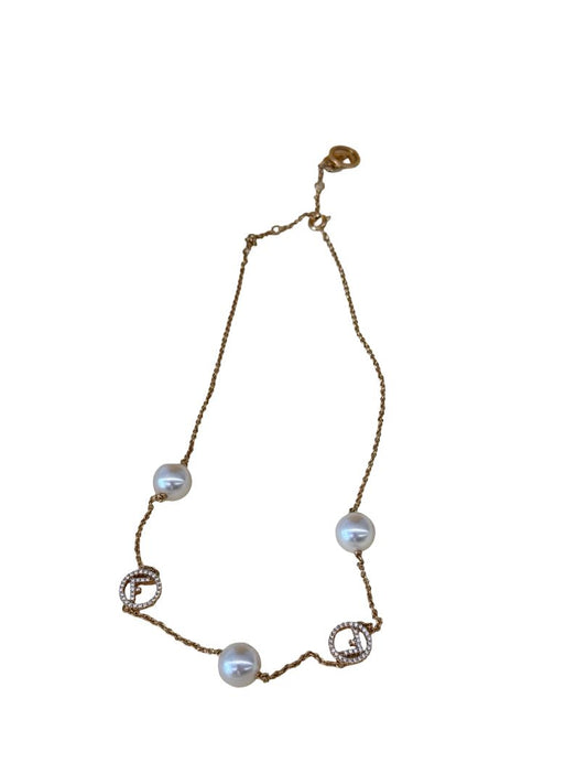 Fendi Gold Faux Pearl / Crystal Necklace.