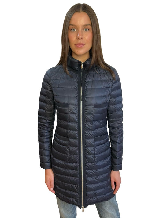 Moncler Navy 'Bogue' Long Puffer Jacket. Size: 1