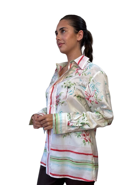 True Royal Multi-Colour Palm Tree Tricolour Print Shirt. Size: 40