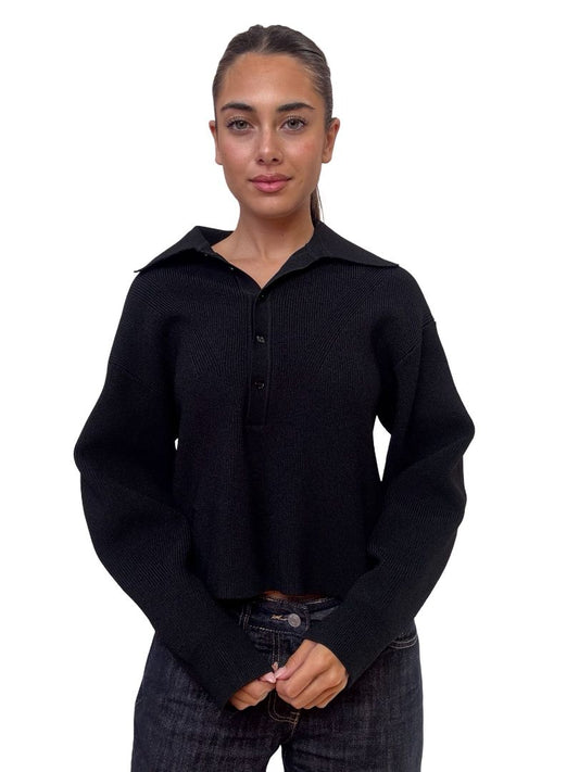 Scanlan Theodore Black Crepe Long Sleeve Polo. Size: S