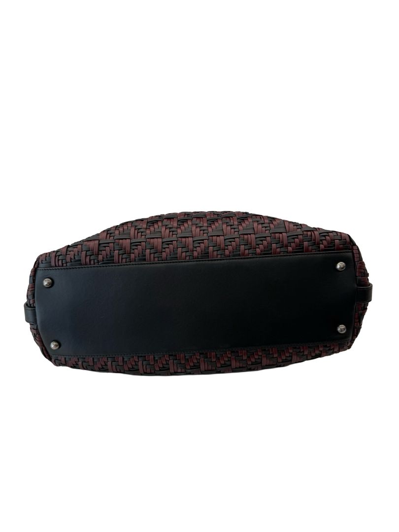 Chanel Black / Bordeaux Woven Leather Bowling Bag.