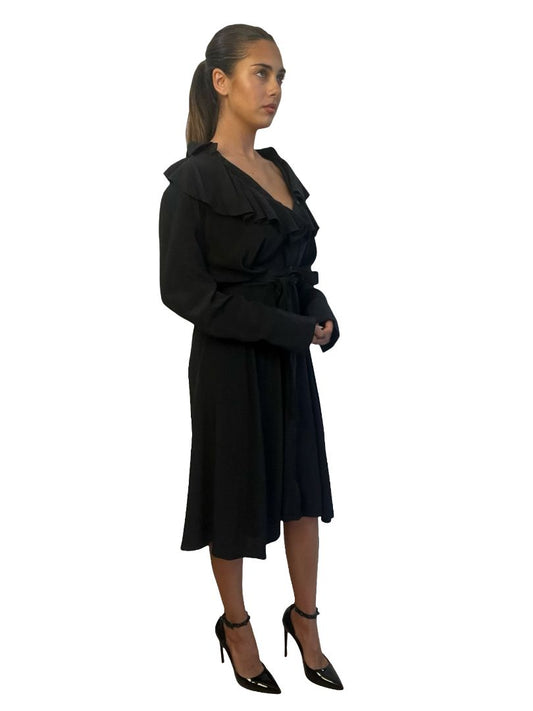 Scanlan Theodore Black Long Sleeve Button Up Dress w/ Frill Collar. Size: 12
