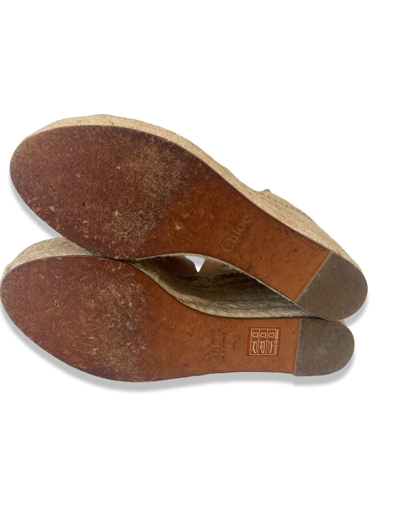 Chloe Nude Suede Wedge Heel. Size: 38